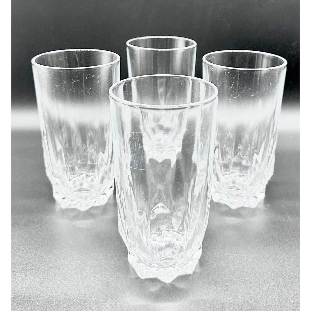 Set of 4 Arcoroc France ARTIC Clear Vertical Wedge Cut Glasses Drinkware
